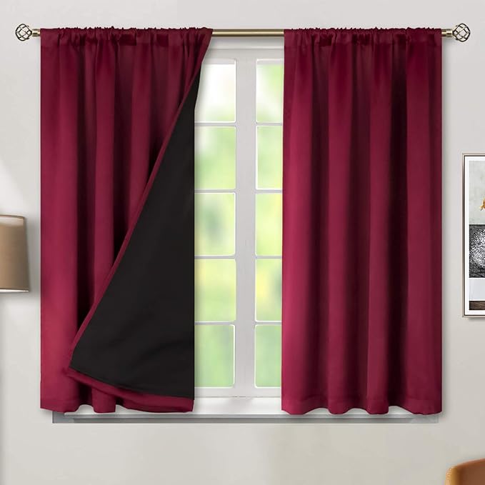 BGment 100% Blackout Curtains 45 Inches Length 2 Panels, Christmas Thermal Insulated Room Darkening Soundproof Window Curtains Panels for Kitchen, Each Drapes 42 Inches Wide, Burgundy Red