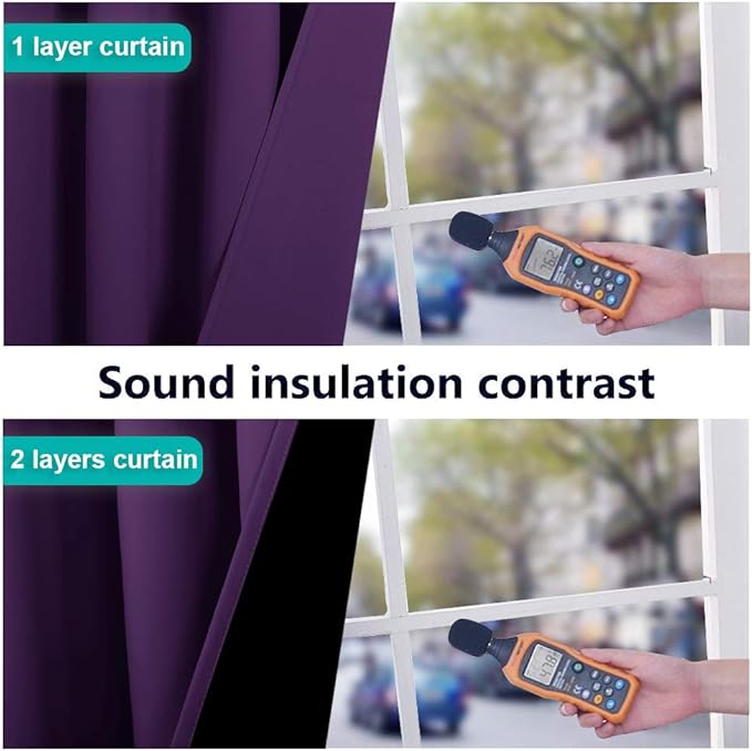 NICETOWN 100% Blackout Curtains with Black Liner Backing, Thermal Insulated Curtains for Living Room, Noise Reducing Drapes, Royal Purple, 37" Wide x 80" Long Per Panel, Set of 2 Panels