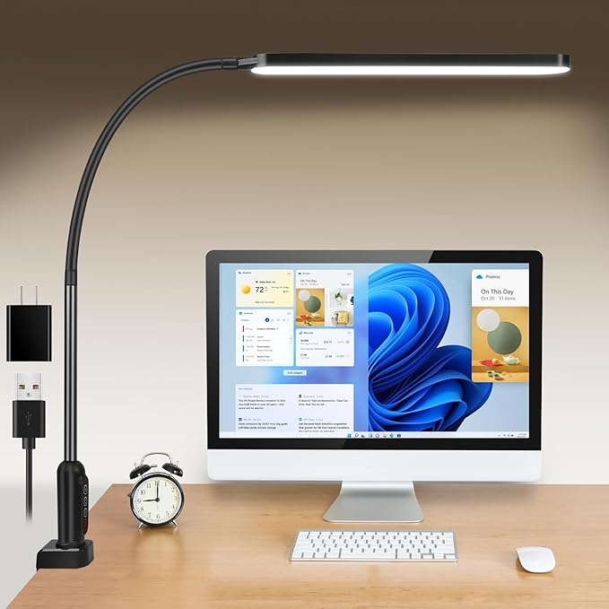 LED Desk Lamp with Clamp, Super Bright Desk Light with 11 Brightness, 5 Color Modes, Flexible Gooseneck Clip on Table Light, Eye-Caring Architect Task Desk Lamps for Home Office Study Reading