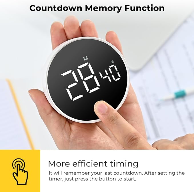 EooCoo Digital Timer with Large Bright Display, 199 Minute Countdown Countup Timer Strong Magnetic Back, Easy Operation - Perfect for Kitchen, Classroom, and Workout