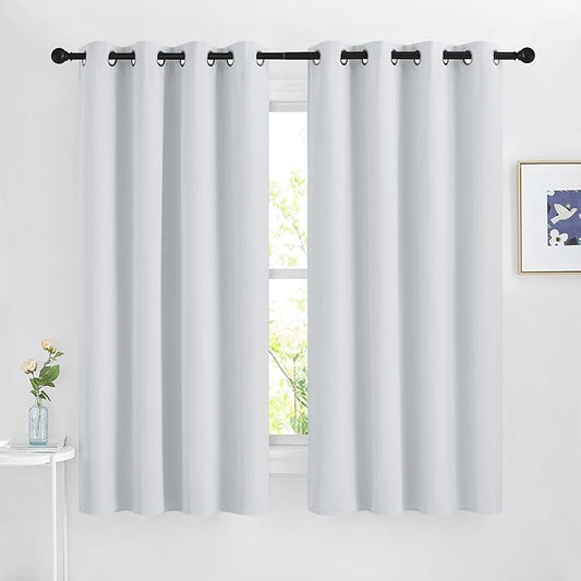 NICETOWN Room Darkening Curtains for Living Room - Easy Care Solid Thermal Insulated Silver Grommet Light Blocking for Bedroom/Kids Room (2 Panels, 46 by 63, Greyish White)