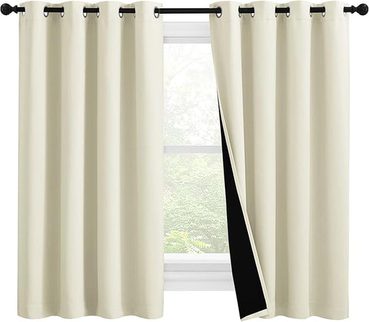 NICETOWN Warm Curtains for Winter, Bedroom Full Blackout Curtain Panels, Great Job for Blocking Light, Complete Blackout Draperies with Black Liner for Night Shift (Beige, Set of 2, 55 by 57-inch)