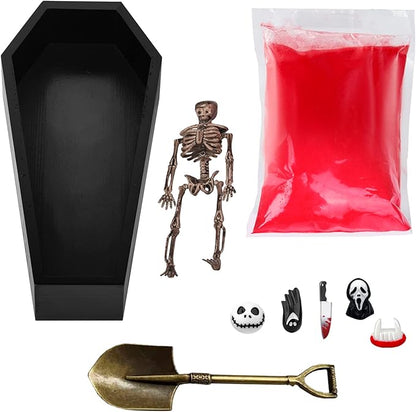 LUCHINM Coffin Zen Garden Kit for Desk,Coffin Decor,9.2×4.5in Spooky Zen Sand Garden with 6 Accessories and 3 Mini Rakes,Gothic Room,Office Desk Decor (Red)