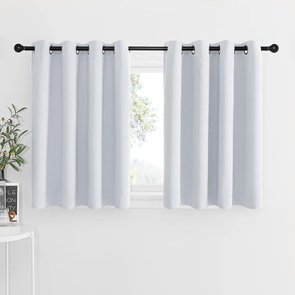 NICETOWN Grayish White Window Panels - Functional Kitchen Curtains Thermal Insulated Eyelet Top Room Darkening Curtain Panels (2 Pieces, W52 x L36 1.2 inches Header)