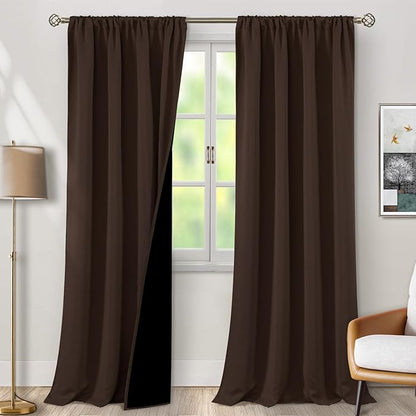 BGment Brown 100% Blackout Curtains for Living Room 108 Inch Length, Extra Long Room Darkening Noise Light Blocking Heavy Rod Pocket Dining Room Window Curtains 2 Panels Set, Each Panel 52 Wide