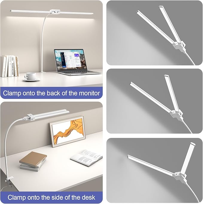 EppieBasic LED Desk Lamp, 24W Double Head Desk Light,Architect Clamp Task Table Lamp, Office Desk Lamps Super Bright Extra Wide Area Drafting Work Light for Workbench, Reading, Monitor