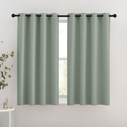 NICETOWN Blackout Curtains 54 inch Length for Bedroom - Grommet Thermal Insulated Solid Window Treatments Room Darkening Drapes for Kids Room/Laundry, Sage Green, W46 x L54, Set of 2