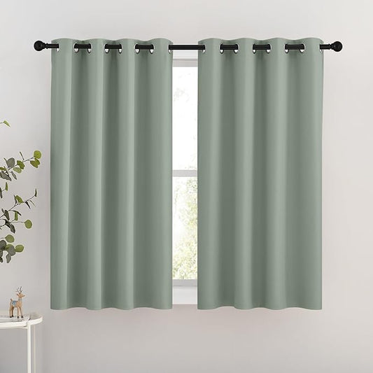 NICETOWN Blackout Curtains 54 inch Length for Bedroom - Grommet Thermal Insulated Solid Window Treatments Room Darkening Drapes for Kids Room/Laundry, Sage Green, W46 x L54, Set of 2