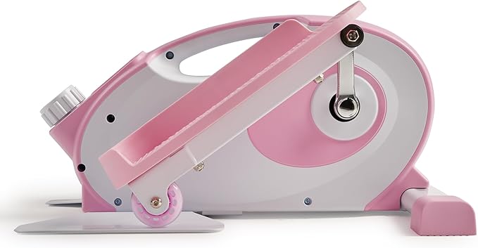 Sunny Health & Fitness Sitting Under Desk Elliptical Exerciser, Portable Pedal Training Machine for Senior Exercise, Peddler for Home Workout, Optional Free SunnyFit App, Magnetic, Motorized & In Pink