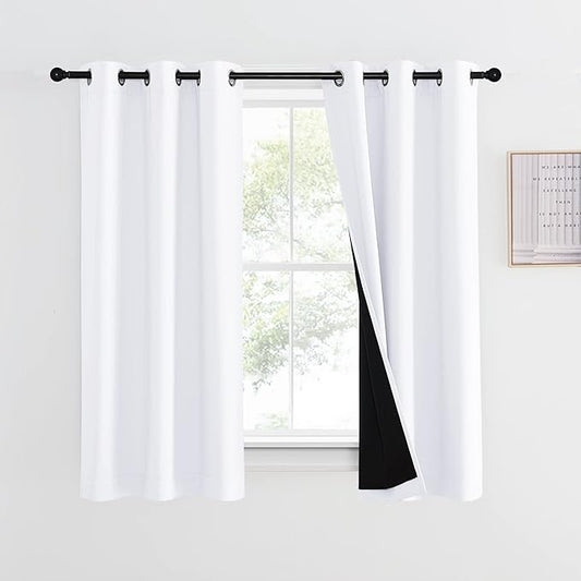 NICETOWN 100% Blackout Curtain 54 inches Long, Double-Deck Completely Blackout Window Treatment Thermal Insulated Lined Drape for Small Window (White, 1 PC, 42 inches Width Each Panel)