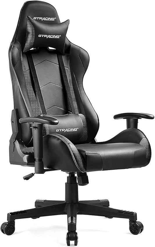 GTRACING Gaming Chair Racing Office Computer Ergonomic Video Game Chair Backrest and Seat Height Adjustable Swivel Recliner with Headrest and Lumbar Pillow Esports Chair,Black