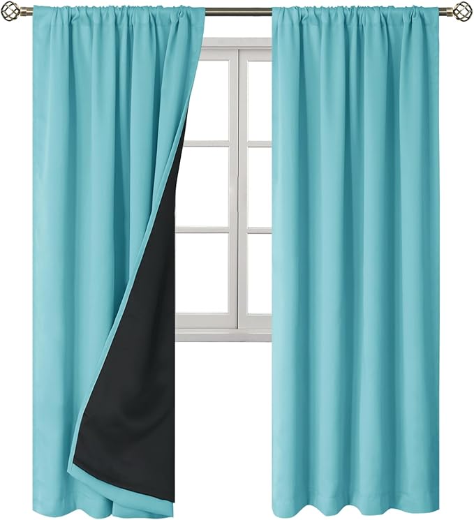 BGment 100% Blackout Curtains for Bedroom 84 Inch Length, Full Room Darkening Curtains for Living Room Rod Pocket with Thermal Insulated Liner, Each Window Curtains 2 Panels, 42 x 84 Inch, Aqua