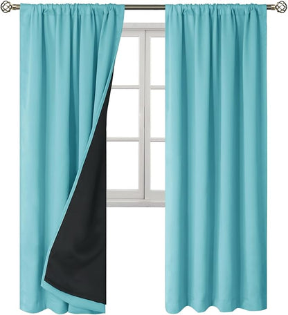 BGment 100% Blackout Curtains for Bedroom 84 Inch Length, Full Room Darkening Curtains for Living Room Rod Pocket with Thermal Insulated Liner, Each Window Curtains 2 Panels, 42 x 84 Inch, Aqua