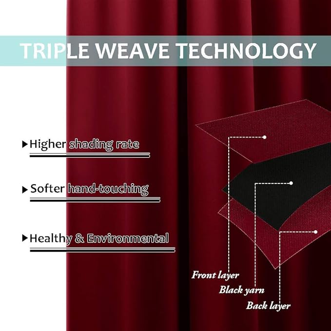 NICETOWN Cold Blocking Curtains, 100% Blackout Curtain Panels, Thermal Insulated Curtains, Noise Reducing Drapes for Window Decor (Set of 2, Burgundy Red, 52 inches Wide by 63 inches Long)