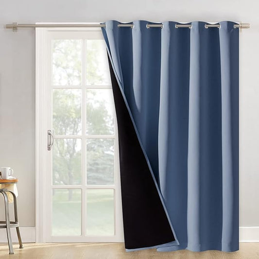 NICETOWN 100% Blackout Cold Blocking Patio Sliding Door Curtain, Stone Blue Wide Lined Drape, Keep Warm Drapery, Sliding Glass Door Panel for Night Shift（1 Panel, 62 inches Wide x 84 inches Long