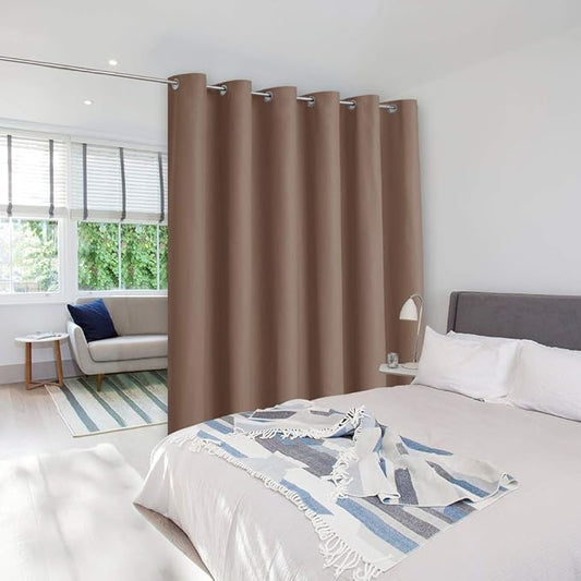 NICETOWN Room Divider Curtain Screen Partitions, Hide Clutter Separate Functions Grommet Top Portable Room Divider Curtain Panel for Sliding Door (Single Panel, 8ft Tall x 10ft Wide, Cappuccino)