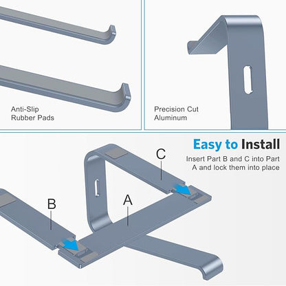 OMOTON Laptop Stand for Desk, Detachable Laptop Riser, Aluminum Laptop Holder, Compatible with MacBook Air/Pro, Dell, HP, and All Laptops (11-16 inch), CoolGrey