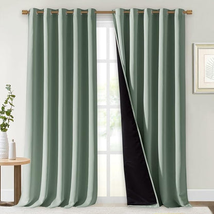 NICETOWN Full Shading Curtains for Windows, Super Heavy-Duty Black Lined Blackout Curtains for Bedroom, Privacy Assured Window Treatment (Greyish Green, Pack of 2, 70 inches W x 95 inches L)