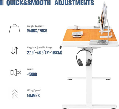 Electric Standing Desk, 67" x 23.6" Height Adjustable Sit Stand Desk with Splice Board for Home Office, Computer Desk Memory Preset (White Frame, White & Cherry Desktop)