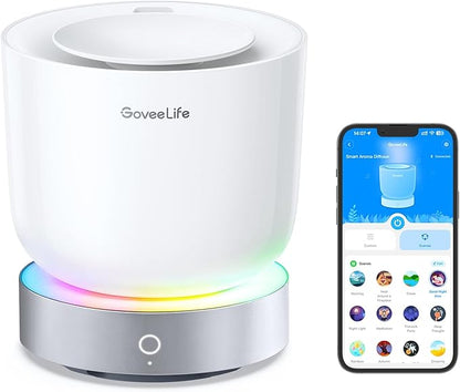 GoveeLife Smart Essential Oil Diffuser with Alexa Voice App Control for Home Office Bedroom, 300ml Quiet Cool Mist Aroma Diffuser with 2 Mist Modes, White Noise, Waterless Auto Off/Alarm