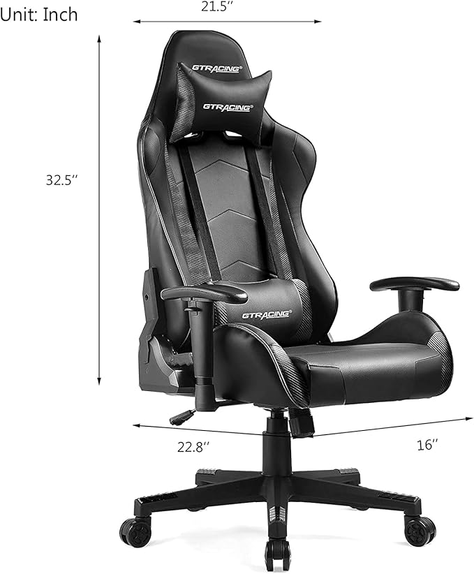 GTRACING Gaming Chair Racing Office Computer Ergonomic Video Game Chair Backrest and Seat Height Adjustable Swivel Recliner with Headrest and Lumbar Pillow Esports Chair,Black