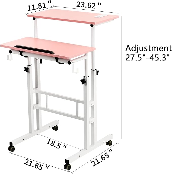 SIDUCAL Mobile Stand Up Desk, Adjustable Laptop Desk with Wheels, Home Office Workstation with USB Ports and Outlets,