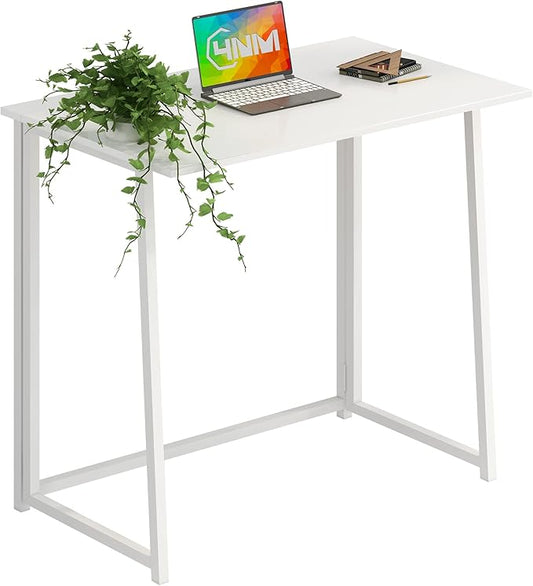 4NM 31.5" Small Folding Desk, Simple Assembly Computer Desk Home Office Desk Study Writing Table for Small Space Offices - All White