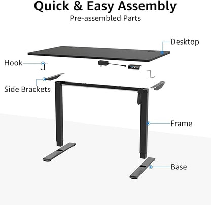 MOUNTUP Height Adjustable Electric Standing Desk Whole-Piece, 48 x 24 Inches Quick Assembly Sit Stand Desk, Stand Up Desk with Memory Controller, Ergonomic Desk, Black