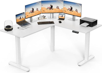 ErGear 63" x 55" Dual Motor L Shaped Standing Desk, Electric Height Adjustable, Extra Large Desktop, Interchangeable Installation of Left and Right Desktops, Suitable for Home Office, White