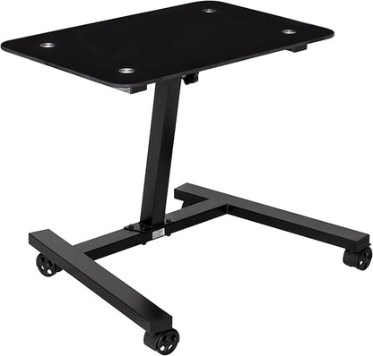 Seville Classics Solid-Top Height Adjustable Mobile Laptop Computer Desk Cart Ergonomic Home Office Stand Rolling Table, Tempered Glass (24"), Black