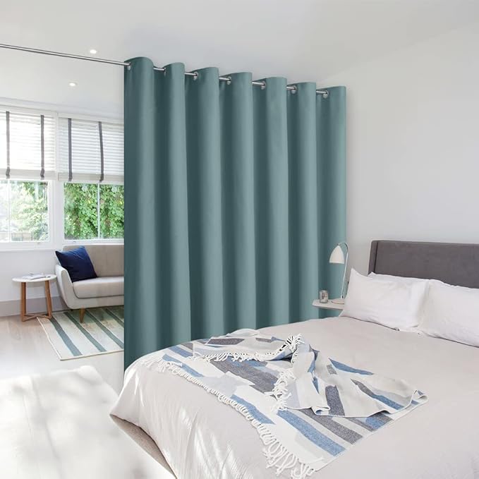 NICETOWN Privacy Room Divider Curtain Screen Partitions, Closet Door Curtain Vertical Blind for Sling Door, Blackout Window Privacy Blinds for Patio (Greyish Blue, 1 Panel, 11ft Tall x 8.3ft Wide)