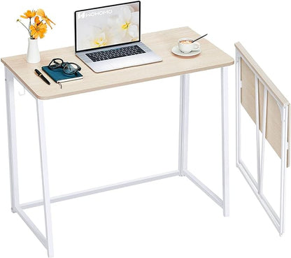 WOHOMO Folding Desk, Small Foldable Desk 39.4" for Small Spaces, Space Saving Computer Table Writing Workstation for Home Office, Easy Assembly, Oak