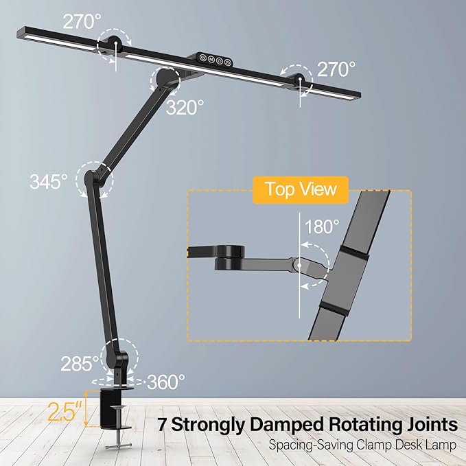 Micomlan Desk Lamp with Clamp, Architect Led Desk Lamp for Home Office with Remote Control, 24W Ultra Bright Auto Dimming Computer Desk Light Adjustable Table Light for Working Workbench (Remote)