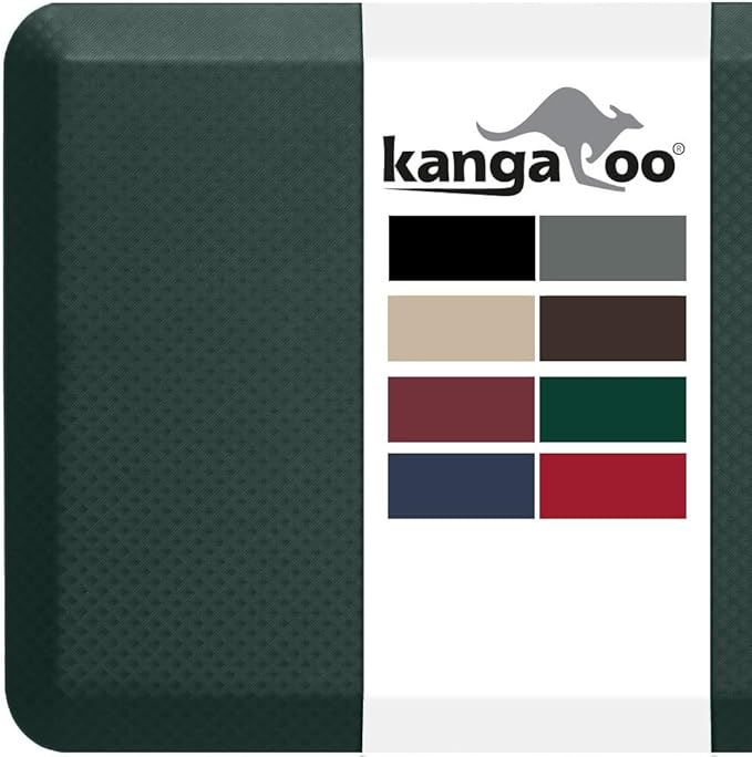 KANGAROO Thick Ergonomic Anti Fatigue Mats for Kitchen Floor, 58x20, Cushioned Standing Office Desk Mat, Waterproof Scratch Resistant Topside, Supportive All Day Comfort Padded Foam Rugs, Hunter Green