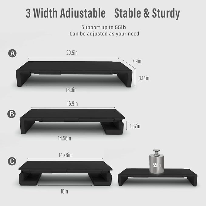 OImaster Monitor Stand Riser, Foldable Computer Monitor Riser, Adjustable Length Computer Stand and Storage Drawer & Pen Slot, Phone Stand Compatible Computer, Desktop, Laptop, Save Space (Black)