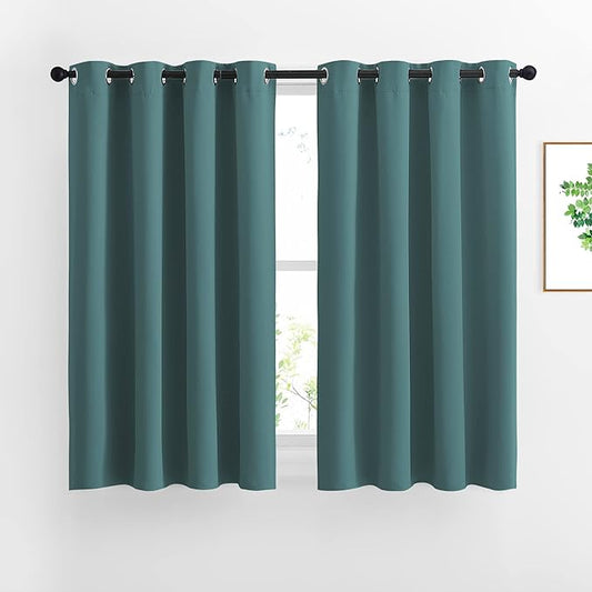 NICETOWN Blackout Curtains for Kids Room - Triple Weave Microfiber Home Thermal Insulated Solid Ring Top Blackout Panels/Drapes for Bedroom(Sea Teal, Set of 2, 52 x 54 Inch)