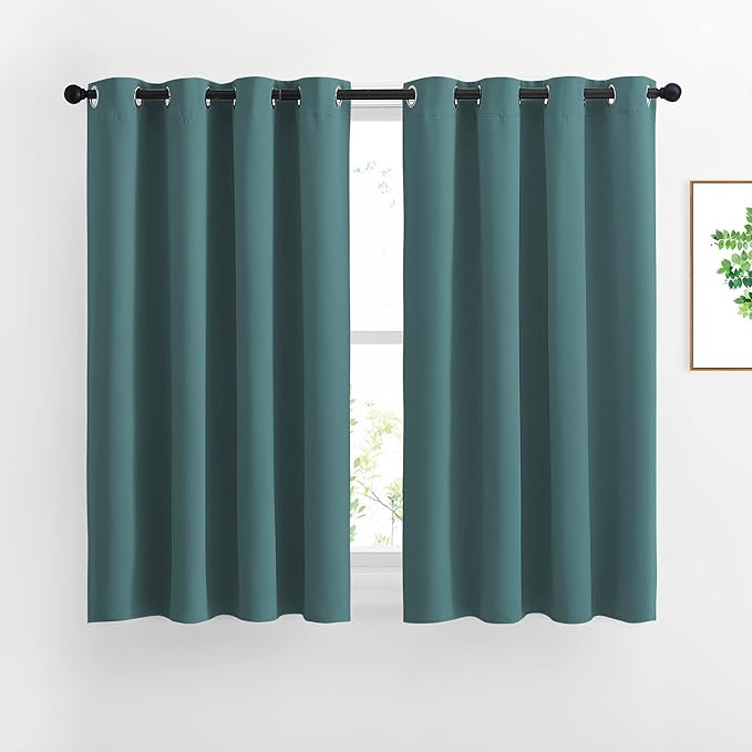 NICETOWN Insulated Curtains Blackout Draperies - Triple Weave Thermal Insulated Solid Ring Top Blackout Panels/Drapes for Bedroom(Sea Teal, Set of 2, 52 x 45 Inch)