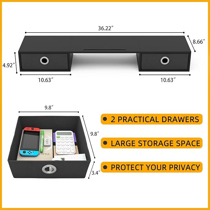 WESTREE Dual Monitor Stand Riser with Two Drawers, Extra Large Storage Monitor Stand for 2 Monitors, Desktop Oraganizer Stand for Computer,Laptop,Screen,Printer,TV