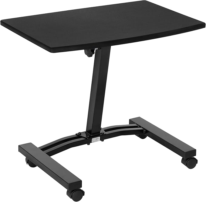 Seville Classics Airlift Mobile Height Adjustable Laptop Stand Computer Workstation for Sitting Classroom Home Office Medical Table w/Wheels, Flat Desk 24", Black