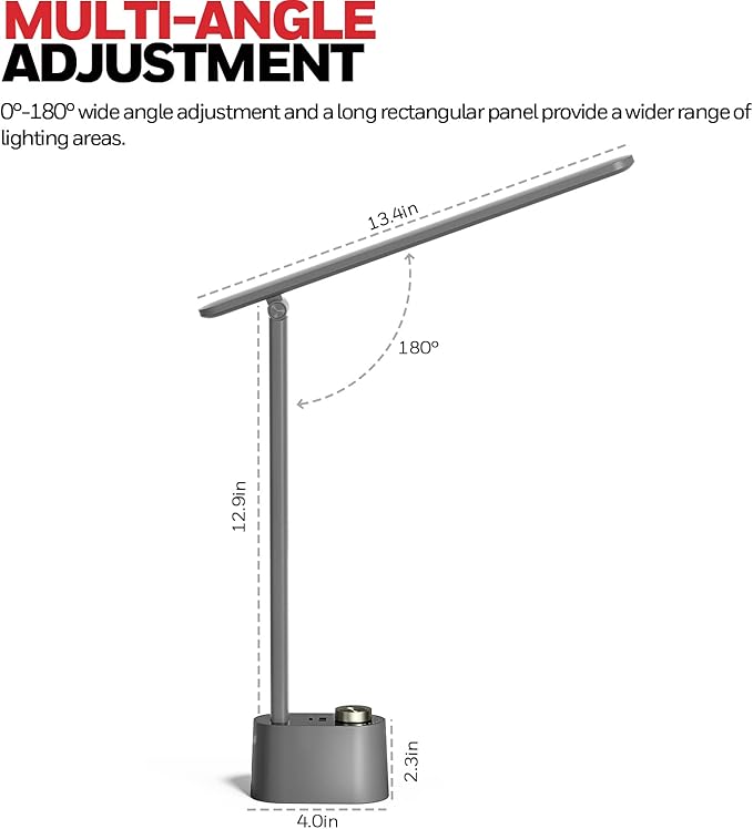 Honeywell HWT-H01 LED Desk Lamp Stepless Dimmable Table Lamp with USB A+C Dual Charging Port Eye-Caring Foldable Desk Light with 3 Color Modes for Home Office Bedroom Reading Study Sunturalux (Gray)