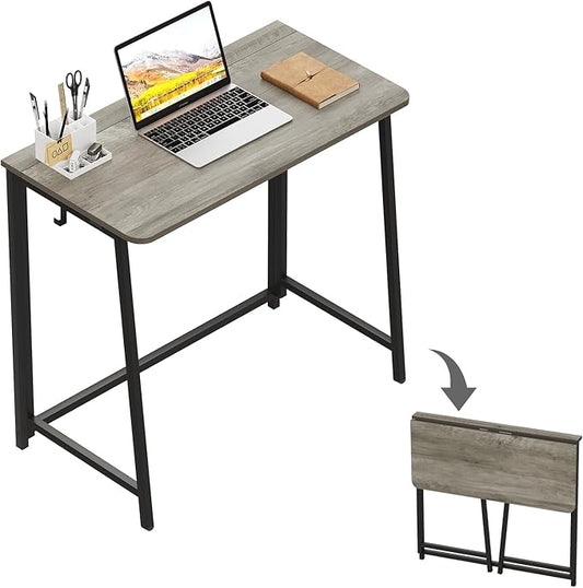 WOHOMO Folding Desk, Small Foldable Desk 31.5" for Small Spaces, Space Saving Computer Table Writing Workstation for Home Office, Easy Assembly, Gray-Wash