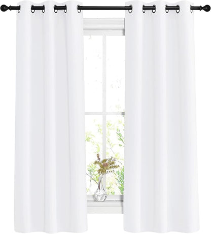 NICETOWN White Curtains for Living Room - Thermal Insulated Window Treatment 50% Light Blocking Solid Grommet Top for Bedroom/Girl's Room (Set of 2, W37 x L63),adult