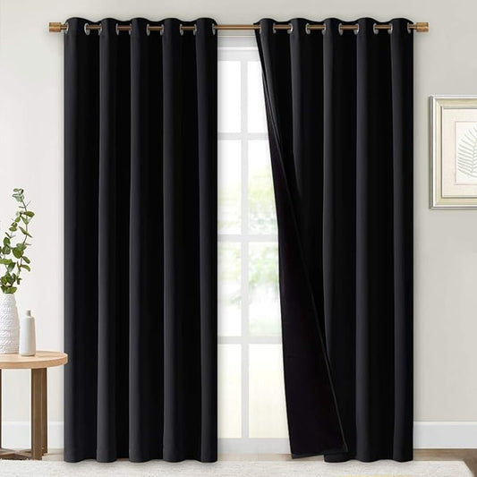 NICETOWN High-End Thermal Curtains, Full Blackout Curtains 84 inches Long for Dining Room, Soundproof Window Treatment Drapes for Hall Room, Black, 70 inches Wide Per Panel, Set of 2 Panels