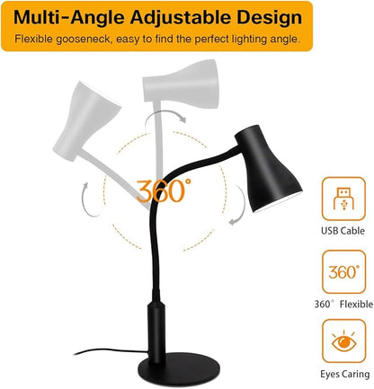 LED Desk Lamp, 3 Lighting Modes and 6 Brightness Levels, 10W Flexible Gooseneck Table Lamp for Living Room and Study, Remote Control with Timing Function, AC Adapter Included (Black)