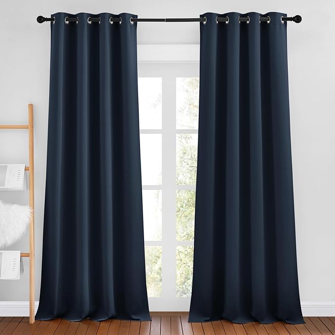 NICETOWN Navy Blue Blackout Curtains for Living Room, Grommet Thermal Insulated Window Drapes Room Divider Blinds Sound Reducing for Living Room, W46 x L102, 2 Pieces