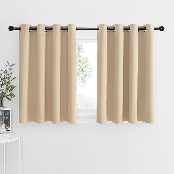 NICETOWN Window Treatment Kitchen Curtains - Solid Grommet-Top Short Curtains Drapes Panels for Kitchen Window (Biscotti Beige, 2 Pieces per Pack, 52 inches Wide x 36 inches Long 1.2 inches Header)