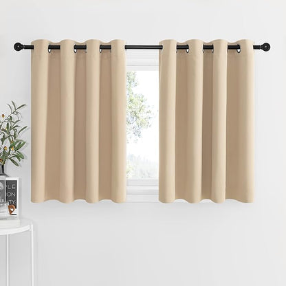 NICETOWN Window Treatment Kitchen Curtains - Solid Grommet-Top Short Curtains Drapes Panels for Kitchen Window (Biscotti Beige, 2 Pieces per Pack, 52 inches Wide x 36 inches Long 1.2 inches Header)