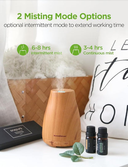 InnoGear Essential Oil Diffuser with Oils, 100ml Aromatherapy Diffuser with 6 Essential Oils Set, Aroma Cool Mist Humidifier Gift Set, Yellow Wood Grain