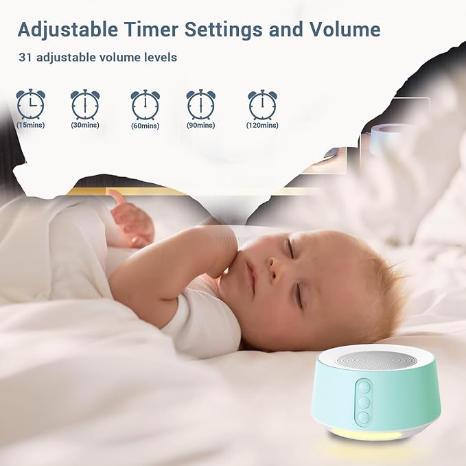 BGOVERSS White Noise Sound Machine with 14 Soothing Sounds and 10 Levels Night Light for Sleeping, 5 Timers and Memory Feature Plug in Sound Machine for Nursery Baby Kids Adults, Light Green