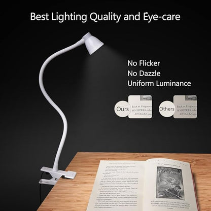 Clip on Reading Light, Clamp Lamp for Desk, 3000-6500K Adjustable Color Temperature, 6 Illumination Modes, 10 Led Beads(White)